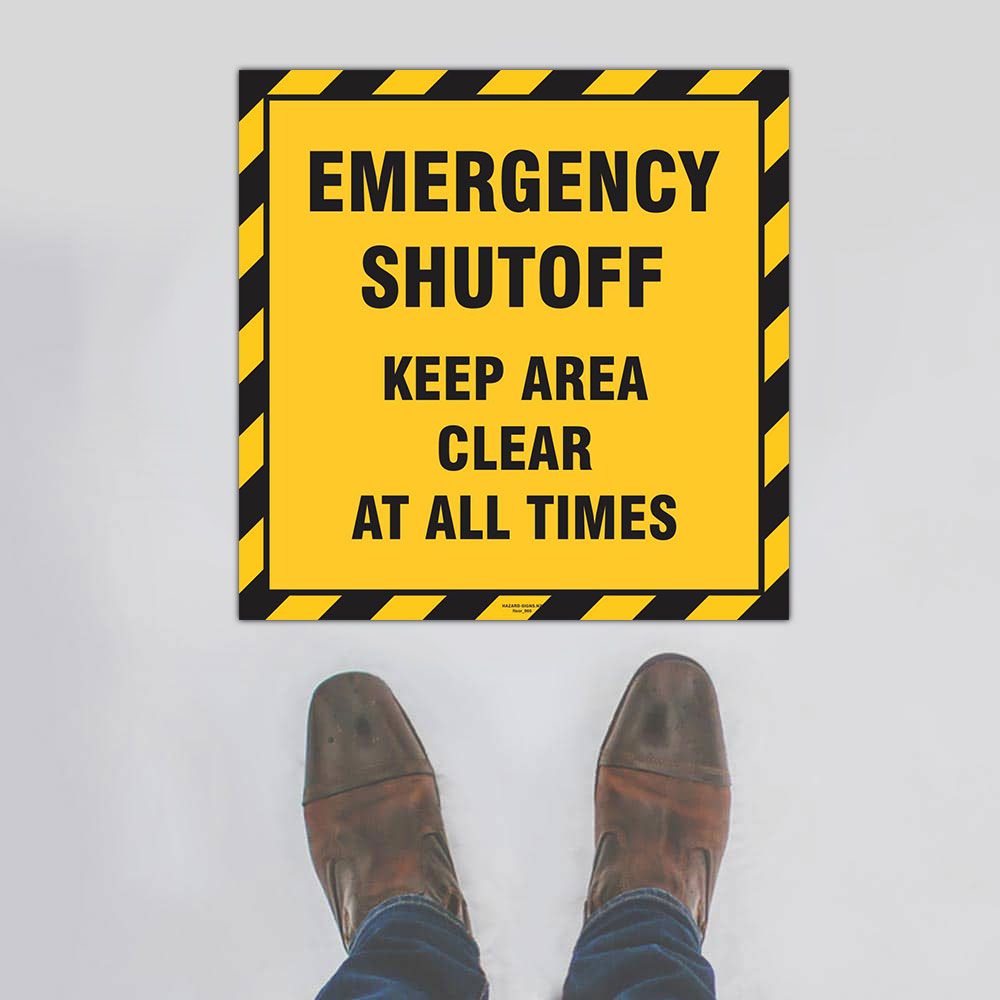 Customized Safety Signs,Emergency Shutoff Keep Area Clear Floor Sign